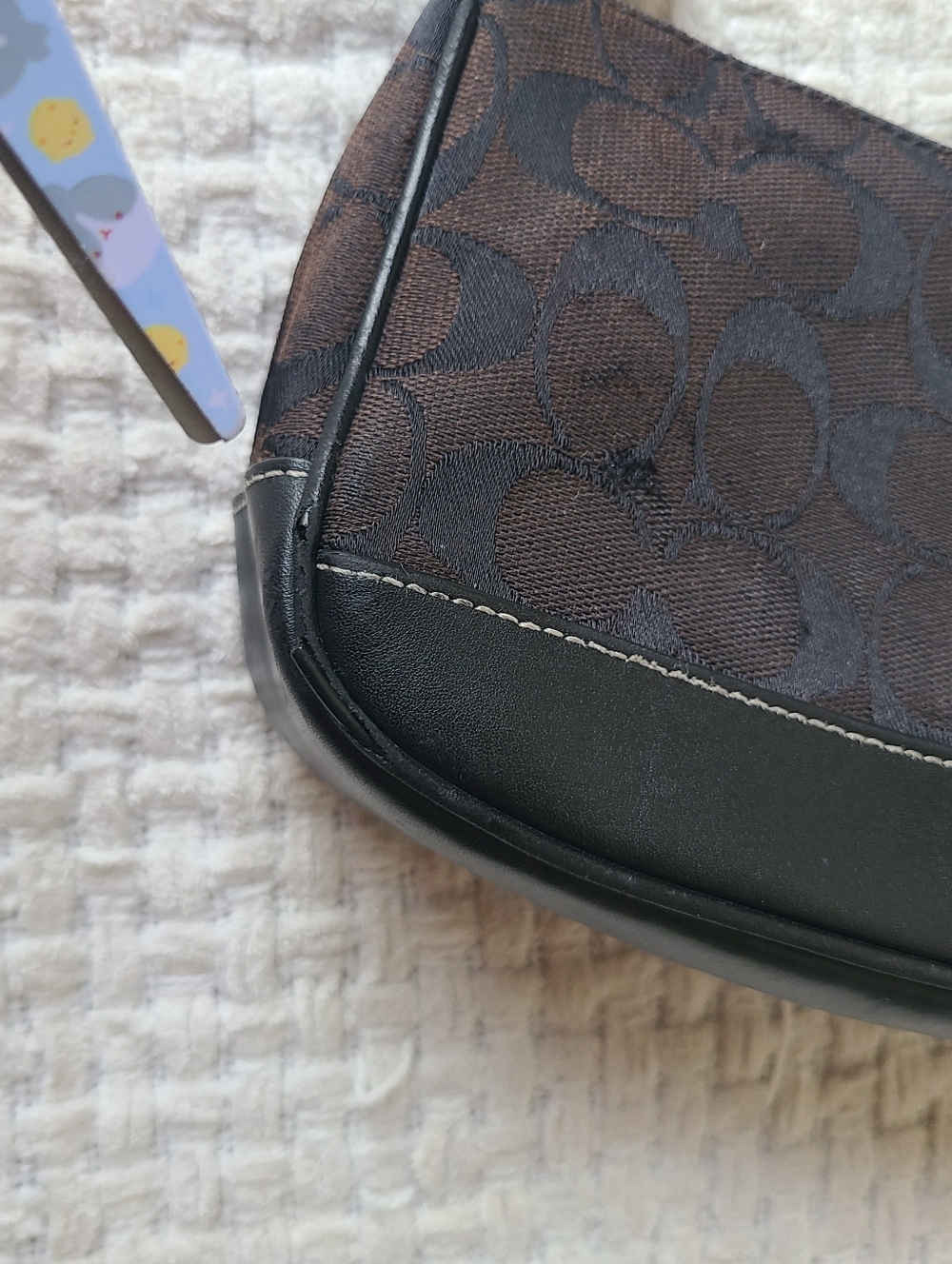 Coach Dark Brown Signature Canvas Shoulder Bag with Black Trim No. 125-6094 - Picture 10 of 12